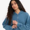 Bio-Crop-Kapuzenpullover mit Reißverschluss – Faded Indigo