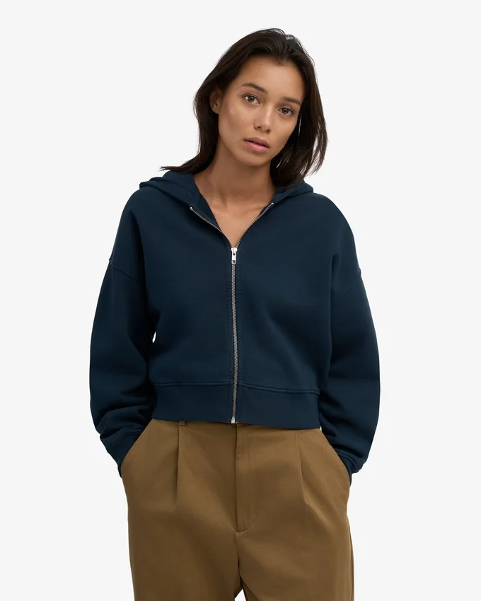 Bio-Crop-Kapuzenpullover mit Reißverschluss – Marineblau