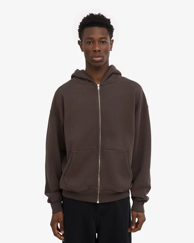 Bio-Hoodie mit Reißverschluss, Oversize – Kaffeebraun