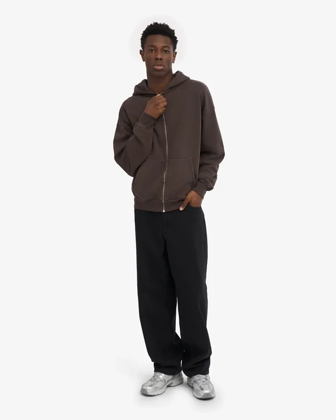 Bio-Hoodie mit Reißverschluss, Oversize – Kaffeebraun