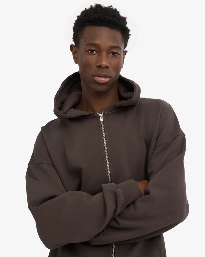 Bio-Hoodie mit Reißverschluss, Oversize – Kaffeebraun