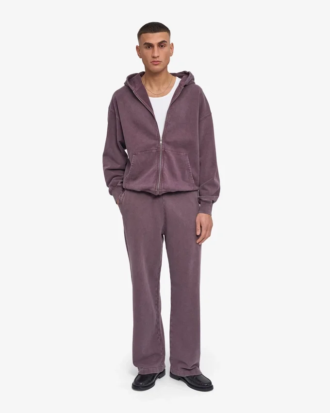 Bio-Jogginghose mit geradem Bein – verblasstes Traubenblau