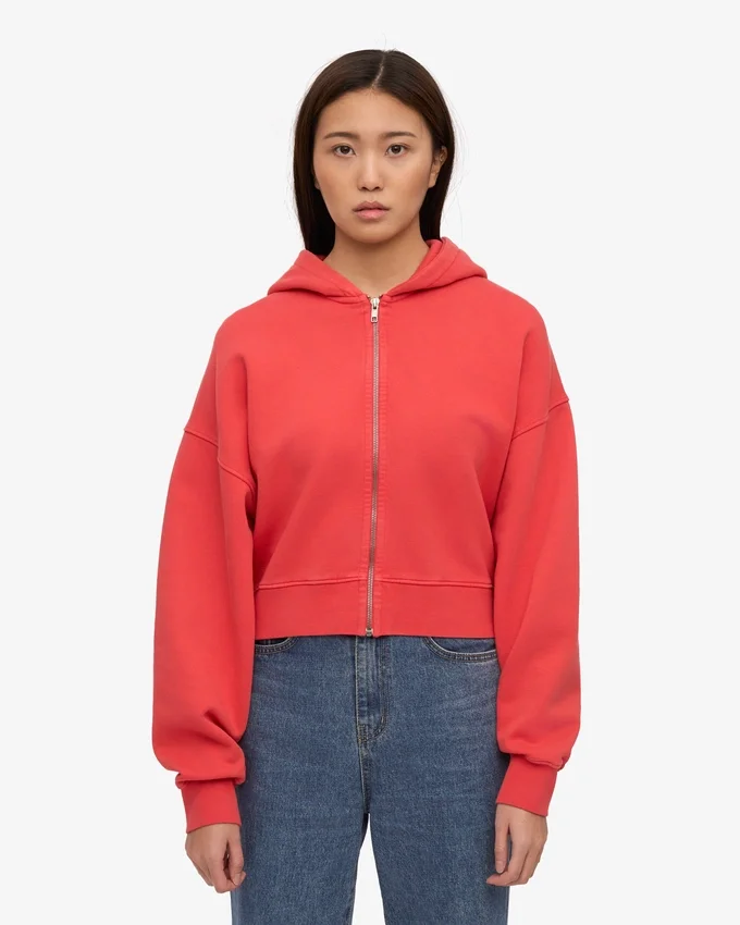 Bio-Kapuzenjacke mit Reißverschluss – Red Tangerine