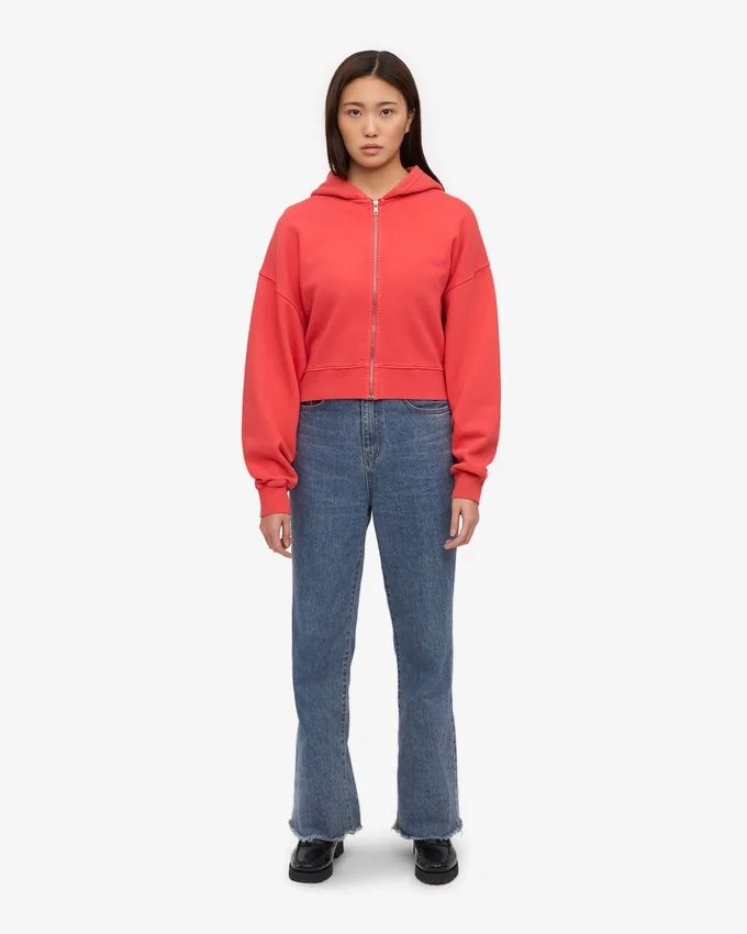 Bio-Kapuzenjacke mit Reißverschluss – Red Tangerine