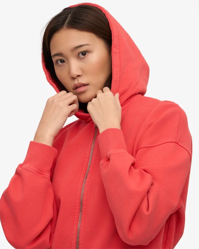 Bio-Kapuzenjacke mit Reißverschluss – Red Tangerine