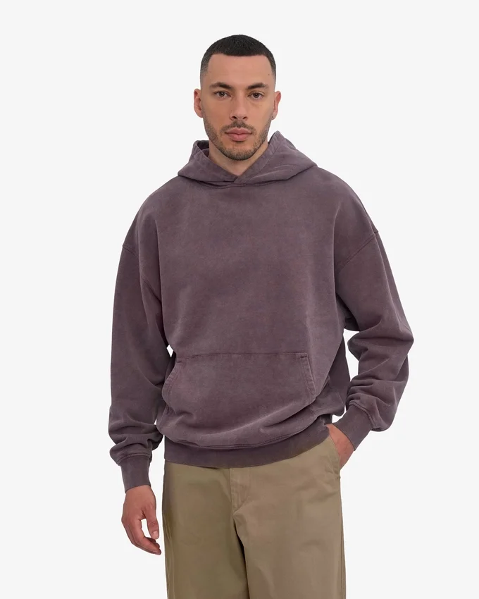 Bio-Kapuzenpullover im Oversize-Schnitt – verblasstes Traubenblau