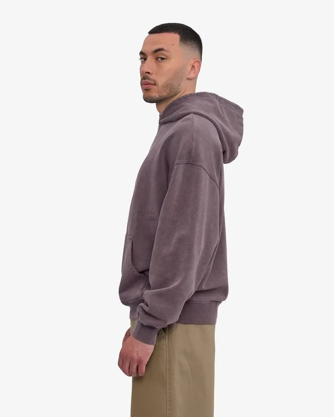 Bio-Kapuzenpullover im Oversize-Schnitt – verblasstes Traubenblau