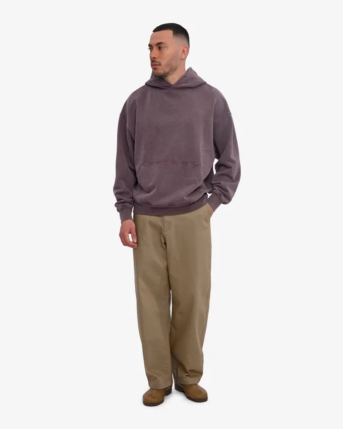Bio-Kapuzenpullover im Oversize-Schnitt – verblasstes Traubenblau