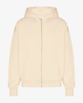 Bio-Kapuzenpullover mit Reißverschluss, Oversize – Elfenbeinweiß