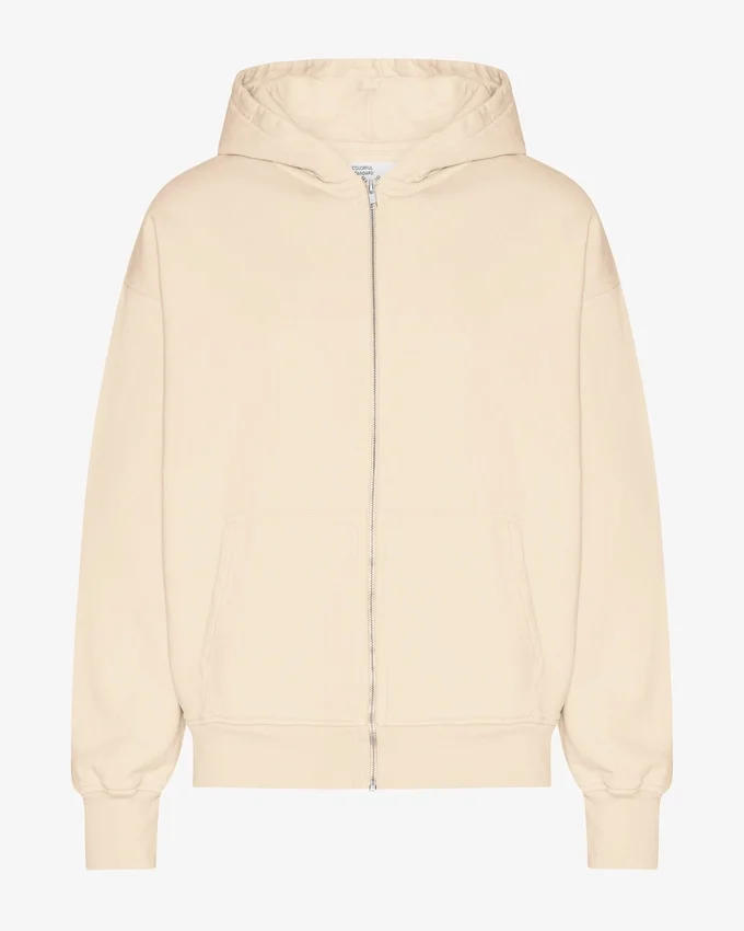 Bio-Kapuzenpullover mit Reißverschluss, Oversize – Elfenbeinweiß
