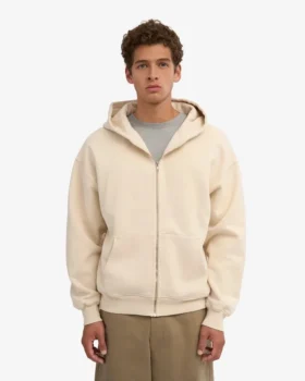 Bio-Kapuzenpullover mit Reißverschluss, Oversize – Elfenbeinweiß