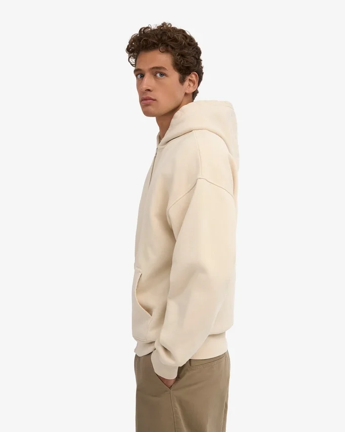 Bio-Kapuzenpullover mit Reißverschluss, Oversize – Elfenbeinweiß