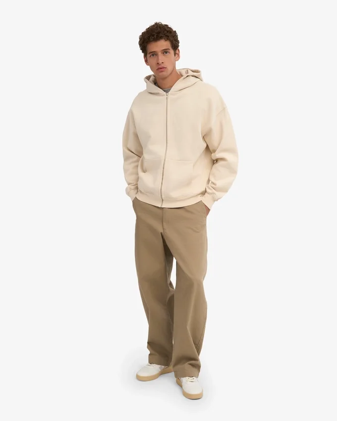 Bio-Kapuzenpullover mit Reißverschluss, Oversize – Elfenbeinweiß