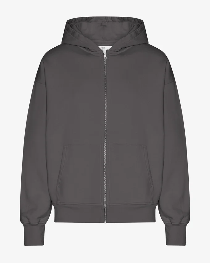 Bio-Kapuzenpullover mit Reißverschluss, Oversize – Lavagrau