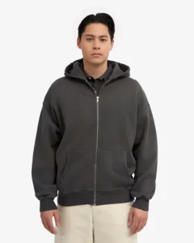 Bio-Kapuzenpullover mit Reißverschluss, Oversize – Lavagrau