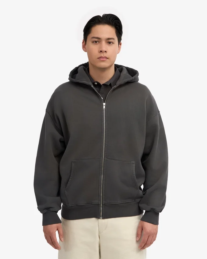Bio-Kapuzenpullover mit Reißverschluss, Oversize – Lavagrau