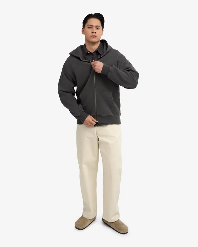 Bio-Kapuzenpullover mit Reißverschluss, Oversize – Lavagrau