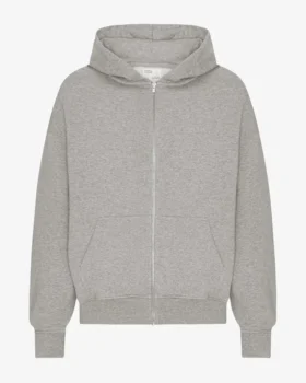 Bio-Kapuzenpullover mit Reißverschluss, Oversize – Meliert-Grau