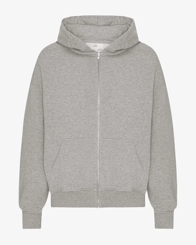 Bio-Kapuzenpullover mit Reißverschluss, Oversize – Meliert-Grau