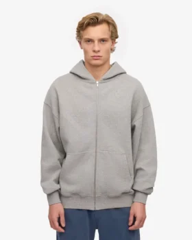 Bio-Kapuzenpullover mit Reißverschluss, Oversize – Meliert-Grau