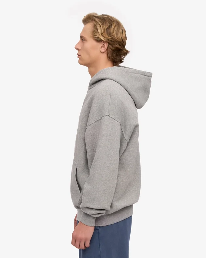 Bio-Kapuzenpullover mit Reißverschluss, Oversize – Meliert-Grau