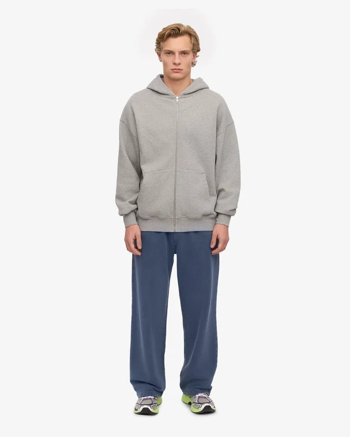 Bio-Kapuzenpullover mit Reißverschluss, Oversize – Meliert-Grau