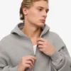 Bio-Kapuzenpullover mit Reißverschluss, Oversize – Meliert-Grau