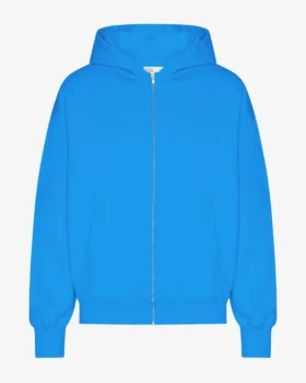 Bio-Kapuzenpullover mit Reißverschluss, Oversize – Pazifikblau