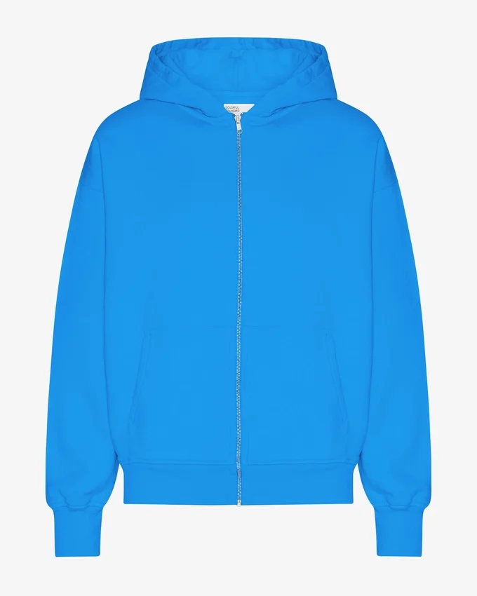 Bio-Kapuzenpullover mit Reißverschluss, Oversize – Pazifikblau
