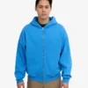 Bio-Kapuzenpullover mit Reißverschluss, Oversize – Pazifikblau