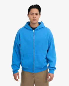 Bio-Kapuzenpullover mit Reißverschluss, Oversize – Pazifikblau