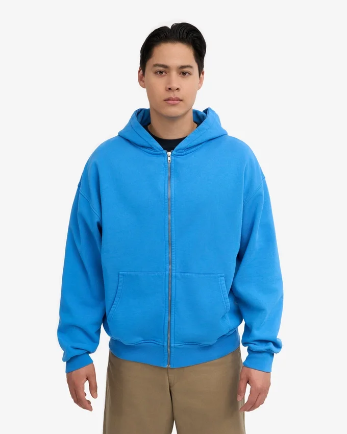 Bio-Kapuzenpullover mit Reißverschluss, Oversize – Pazifikblau