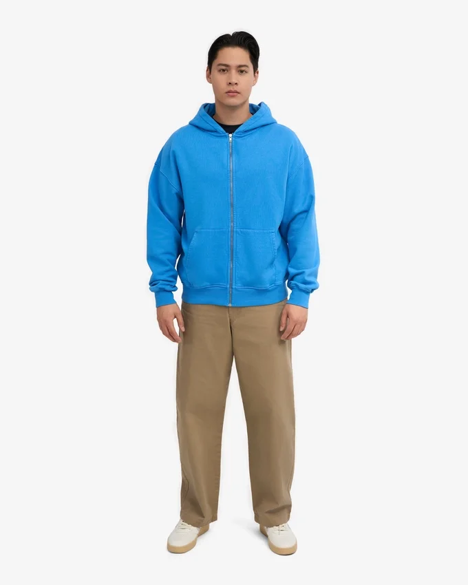 Bio-Kapuzenpullover mit Reißverschluss, Oversize – Pazifikblau