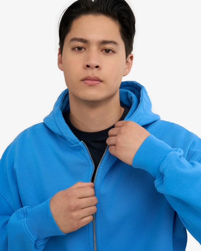 Bio-Kapuzenpullover mit Reißverschluss, Oversize – Pazifikblau