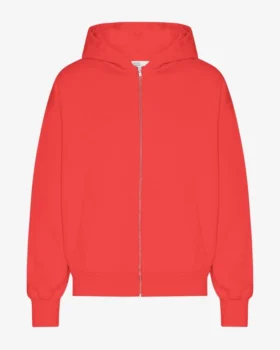 Bio-Kapuzenpullover mit Reißverschluss, Oversize – Red Tangerine