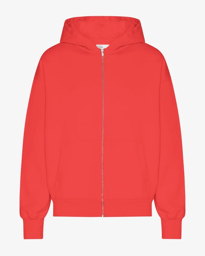 Bio-Kapuzenpullover mit Reißverschluss, Oversize – Red Tangerine