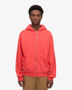 Bio-Kapuzenpullover mit Reißverschluss, Oversize – Red Tangerine