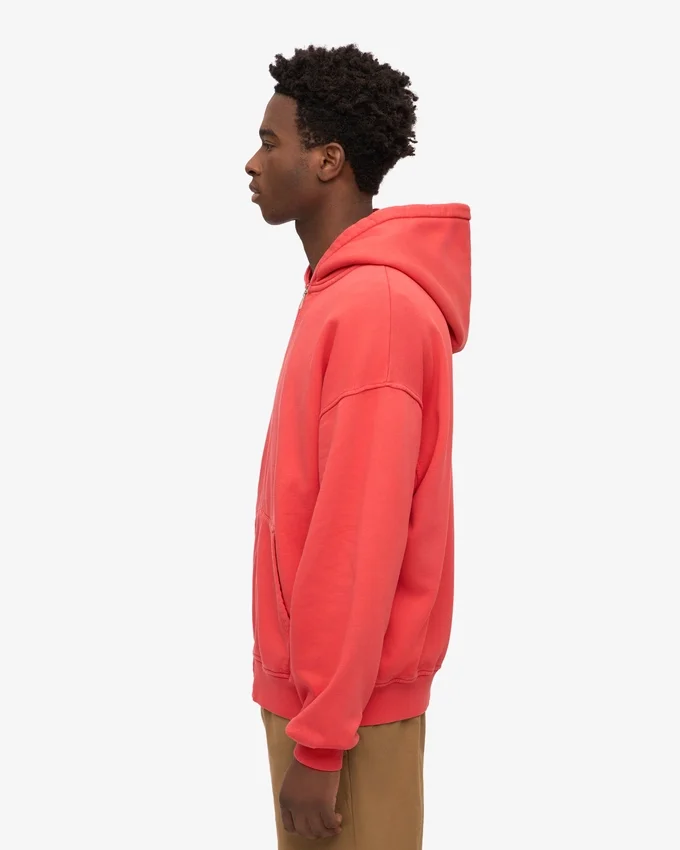 Bio-Kapuzenpullover mit Reißverschluss, Oversize – Red Tangerine