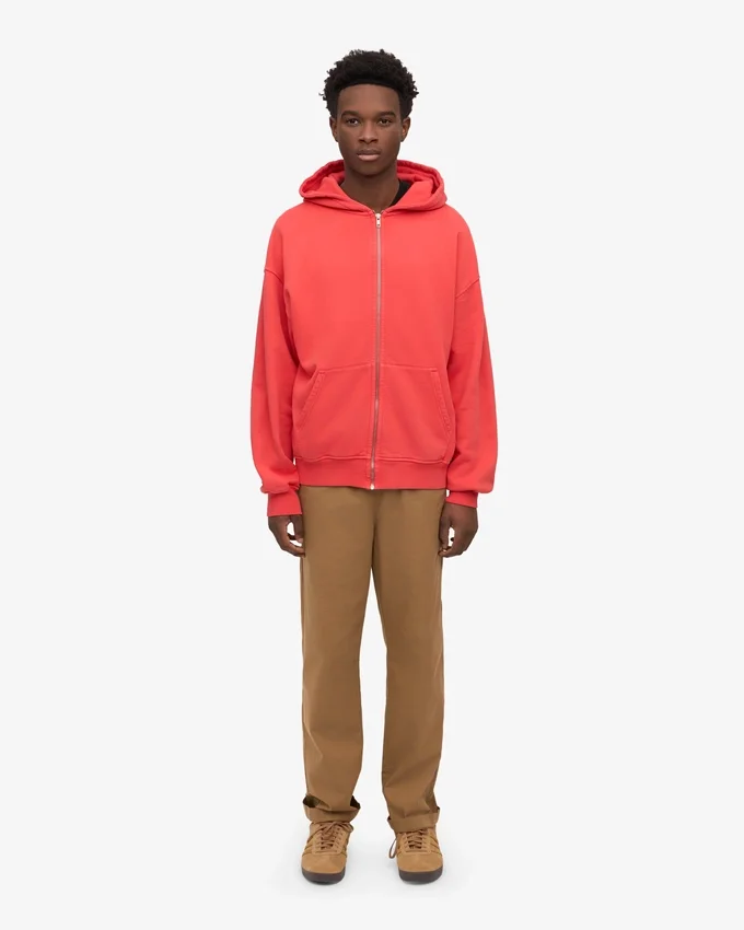 Bio-Kapuzenpullover mit Reißverschluss, Oversize – Red Tangerine