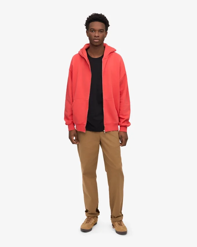 Bio-Kapuzenpullover mit Reißverschluss, Oversize – Red Tangerine