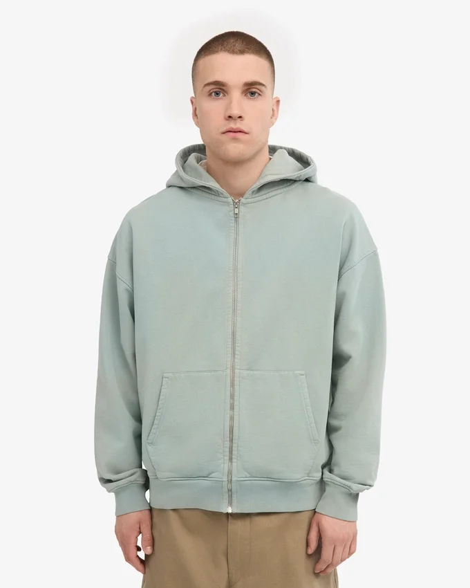 Bio-Kapuzenpullover mit Reißverschluss, Oversize – Stahlblau