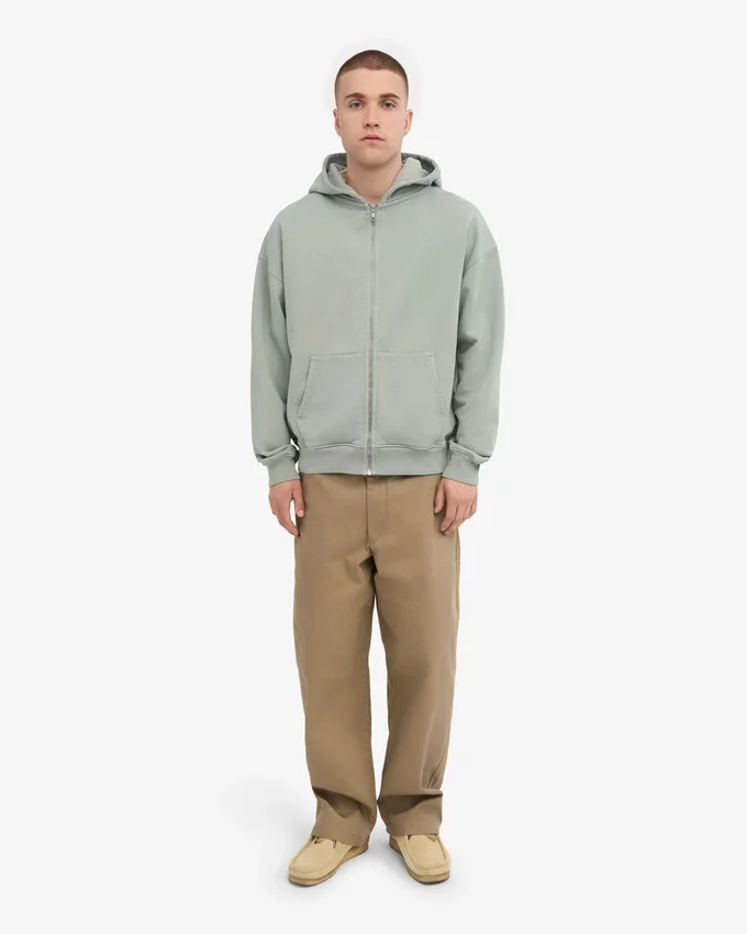 Bio-Kapuzenpullover mit Reißverschluss, Oversize – Stahlblau