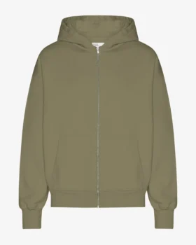 Bio-Kapuzenpullover mit Reißverschluss, Oversize – staubiges Oliv