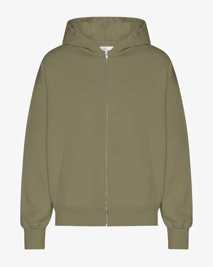 Bio-Kapuzenpullover mit Reißverschluss, Oversize – staubiges Oliv