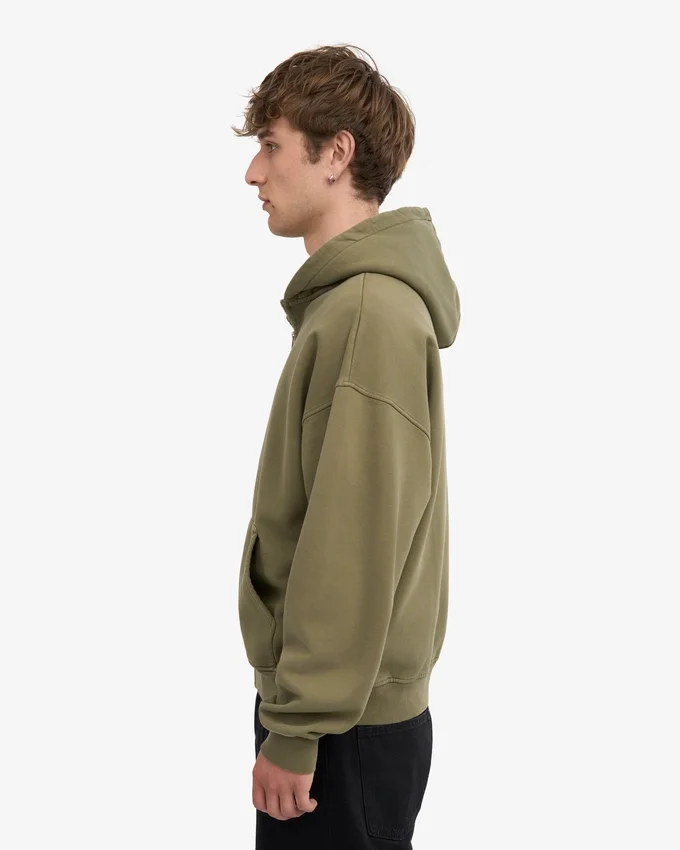 Bio-Kapuzenpullover mit Reißverschluss, Oversize – staubiges Oliv