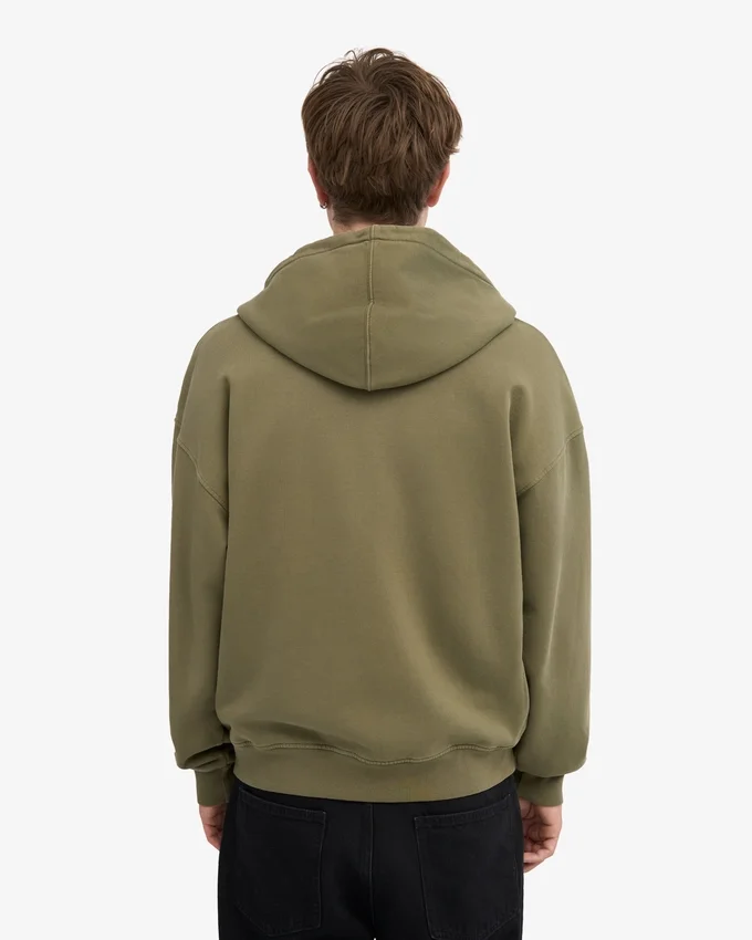 Bio-Kapuzenpullover mit Reißverschluss, Oversize – staubiges Oliv