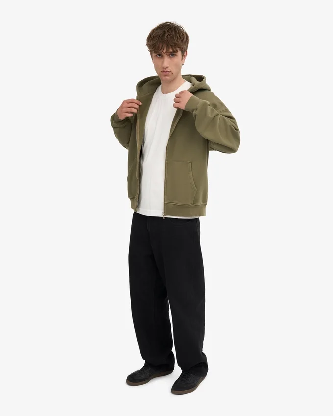 Bio-Kapuzenpullover mit Reißverschluss, Oversize – staubiges Oliv