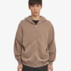 Bio-Kapuzenpullover mit Reißverschluss, Oversize – verblasstes Khaki