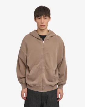 Bio-Kapuzenpullover mit Reißverschluss, Oversize – verblasstes Khaki