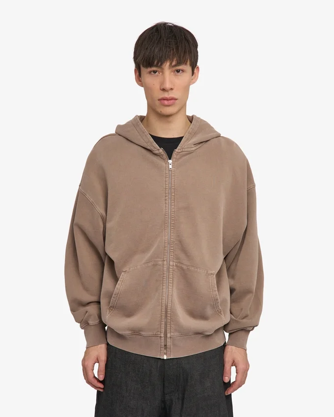 Bio-Kapuzenpullover mit Reißverschluss, Oversize – verblasstes Khaki